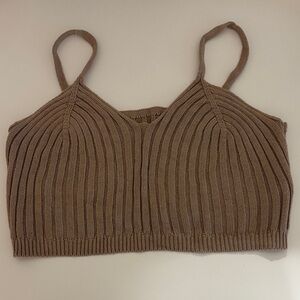 Brown Ribbed Knit Women's Top